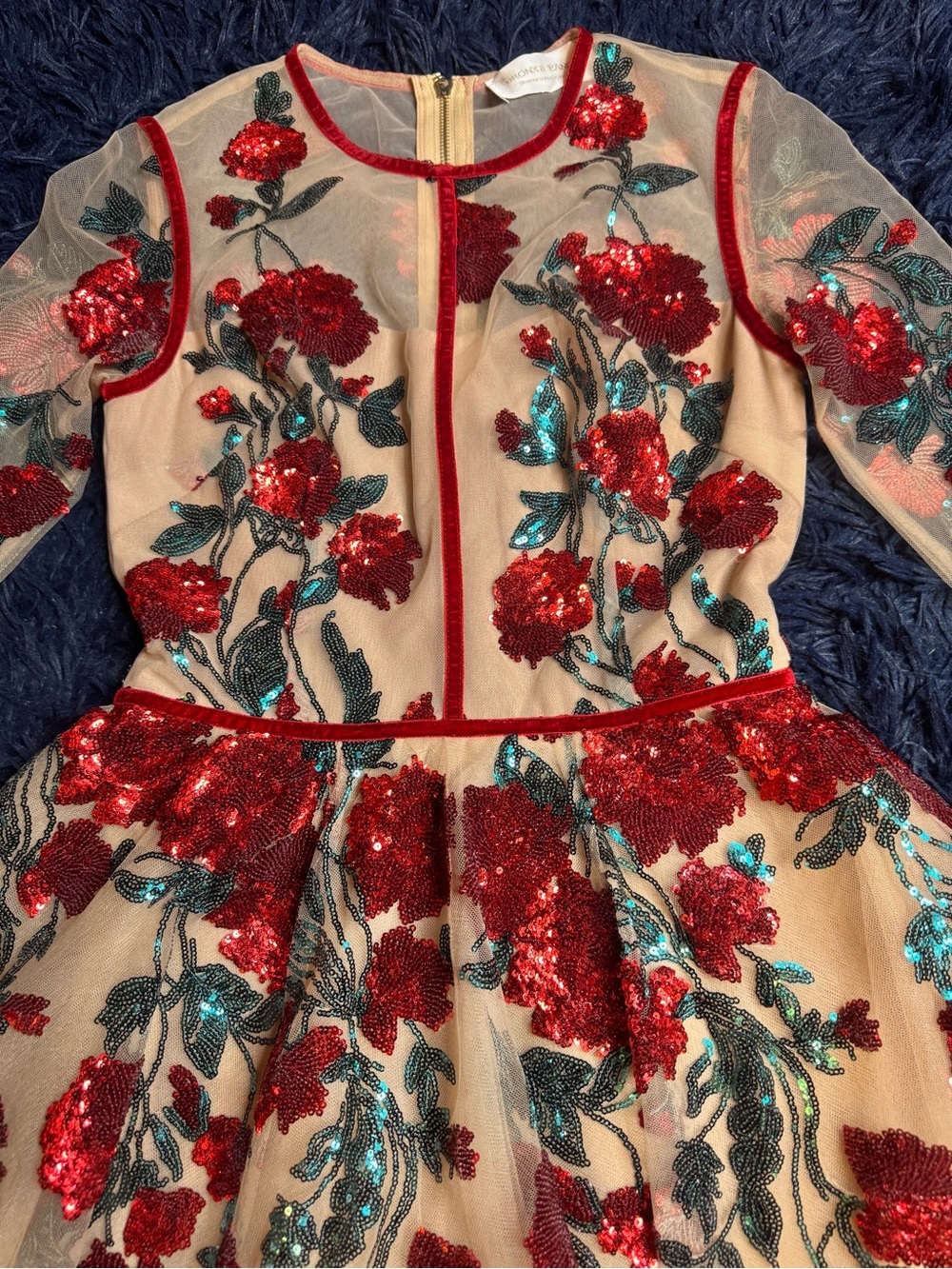 NWOT Bronx and Banco Rafaella Floral Sequin Long Sleeve Minidress. Size S - Picture 8 of 15